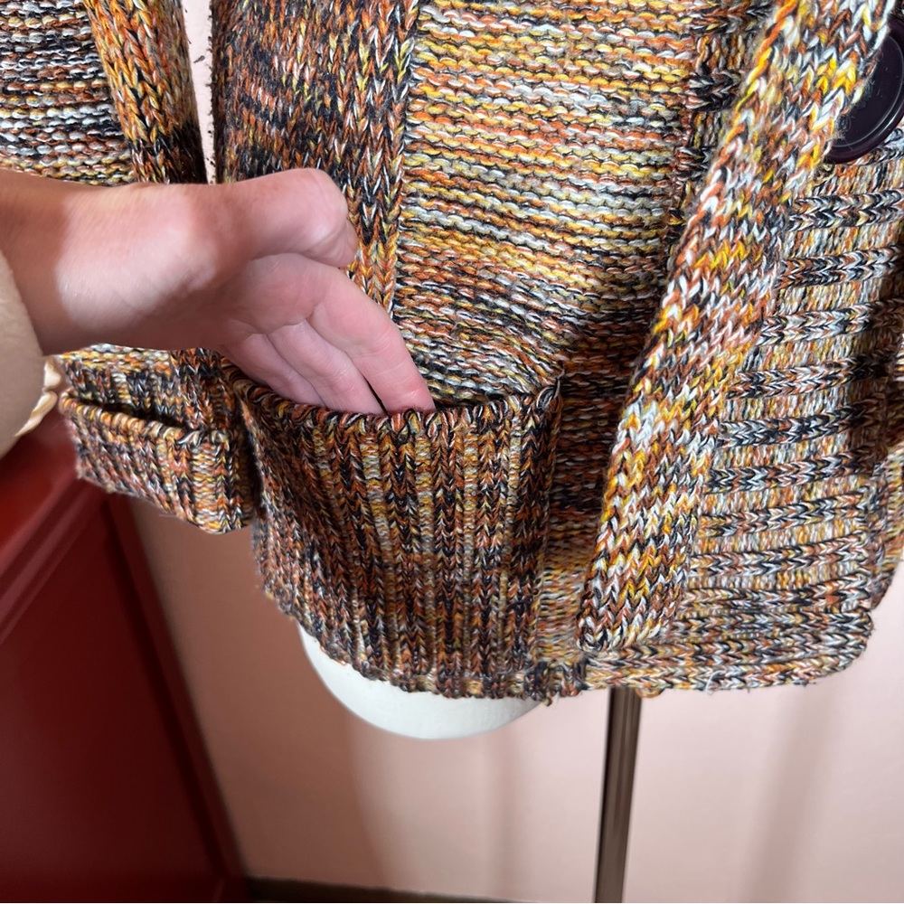 Vintage 60 70 Mod Patchwork Plaid Brown Burnt Orange Tie waist Cardigan Sweater - Picture 5 of 16